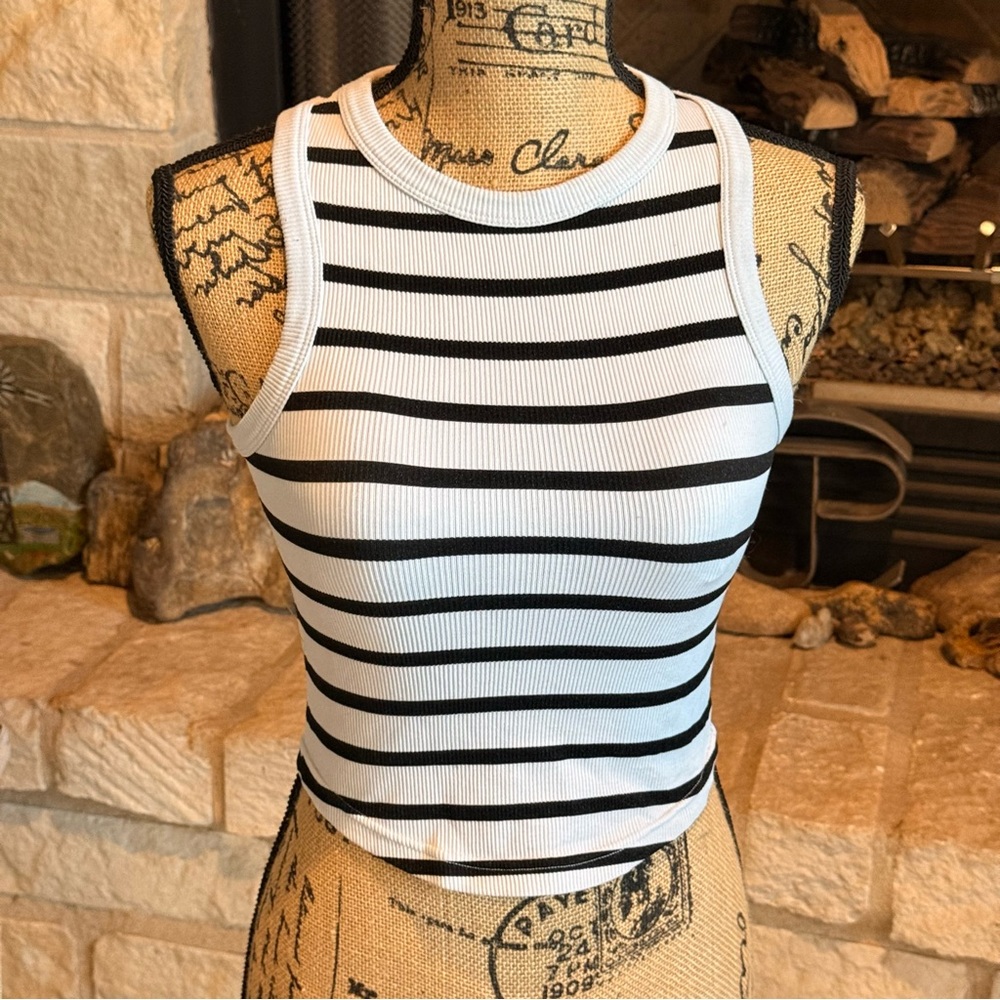 Streetwear Society Black and White Striped Tank Top